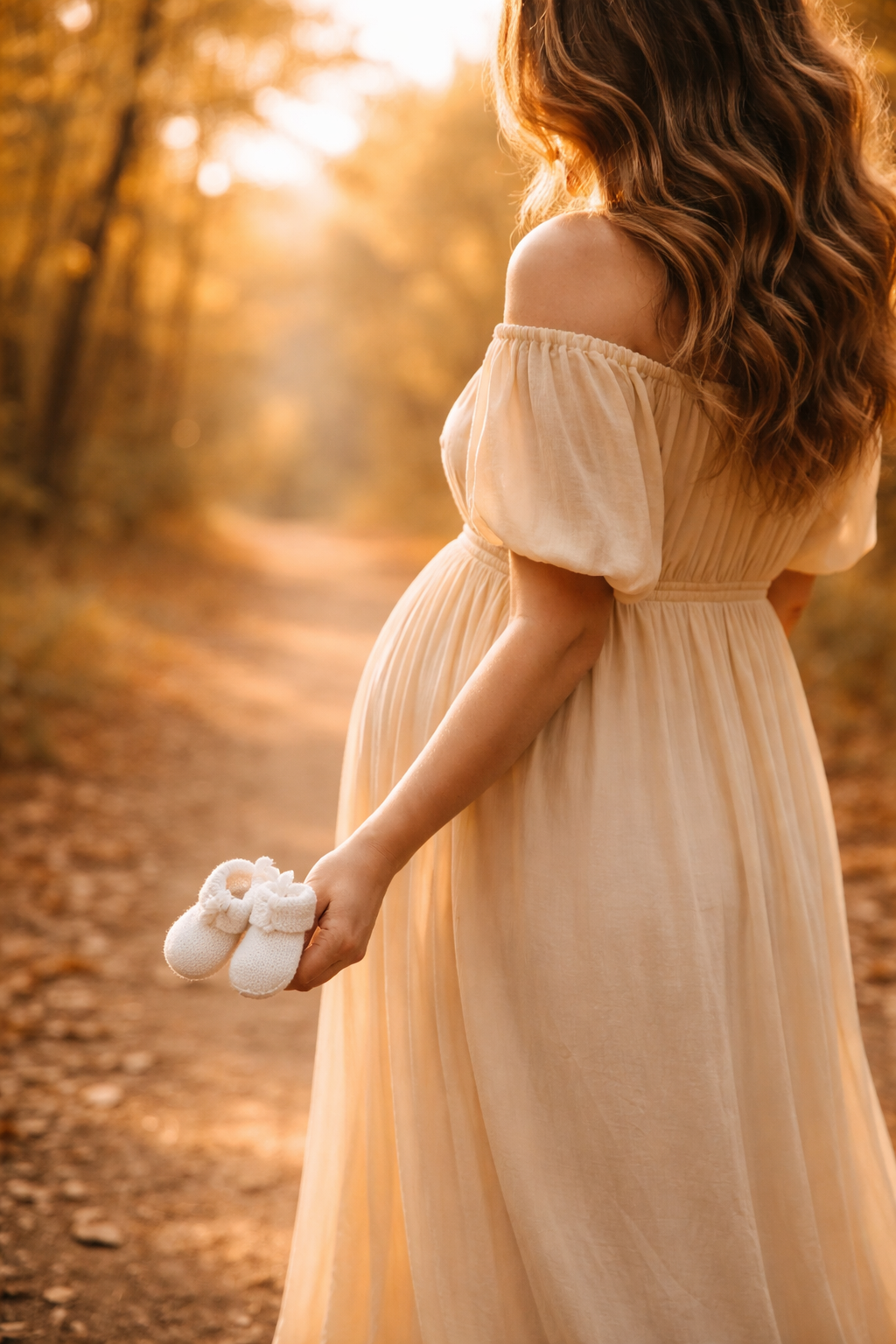 Gestante segurando sapatinho de bebê